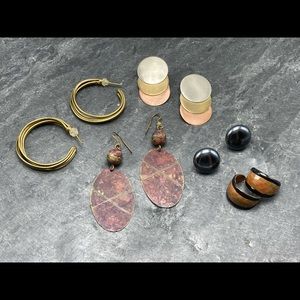 PIERCED Vintage women’s bundle 5x pairs earrings gold enamel hoops